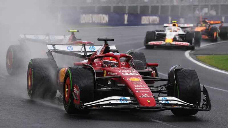 Charles Leclerc leads Lewis Hamilton in the 2025 F1 Australian Grand Prix