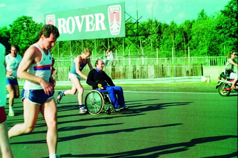 Frank Williams in charity run ahead of the 1987 British Grand Prix at Silverstone